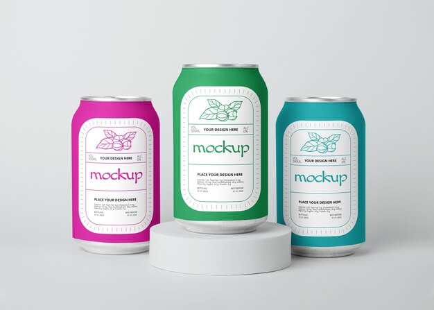 PSD drink cans arrangement mockup