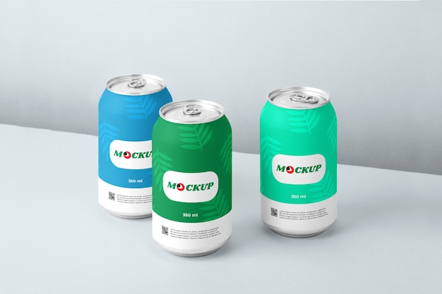 PSD drink cans arrangement mockup