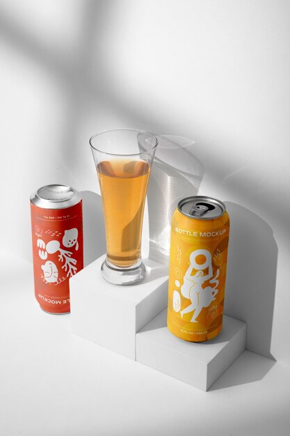 PSD drink cans with inverted label mock-up design