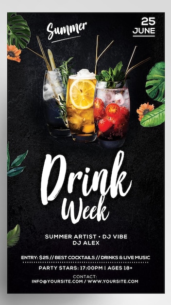 PSD drink cocktails event instagram story flyer