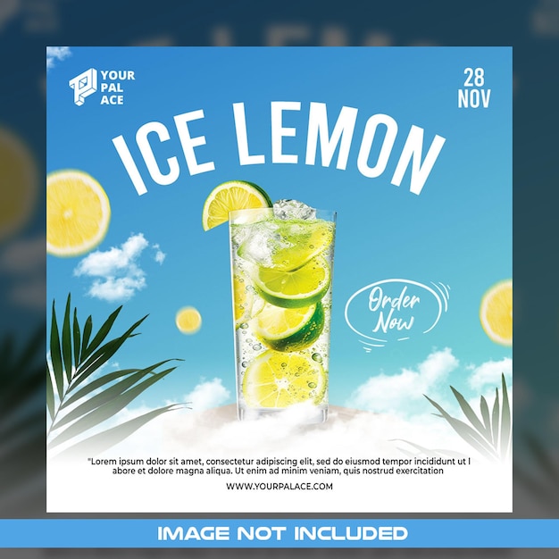 Drink instagram banner with ice lemon social media template