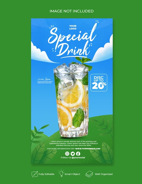 PSD drink menu instagram story social media promotion restaurant