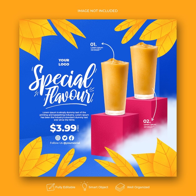 Drink menu promotion social media instagram post banner template