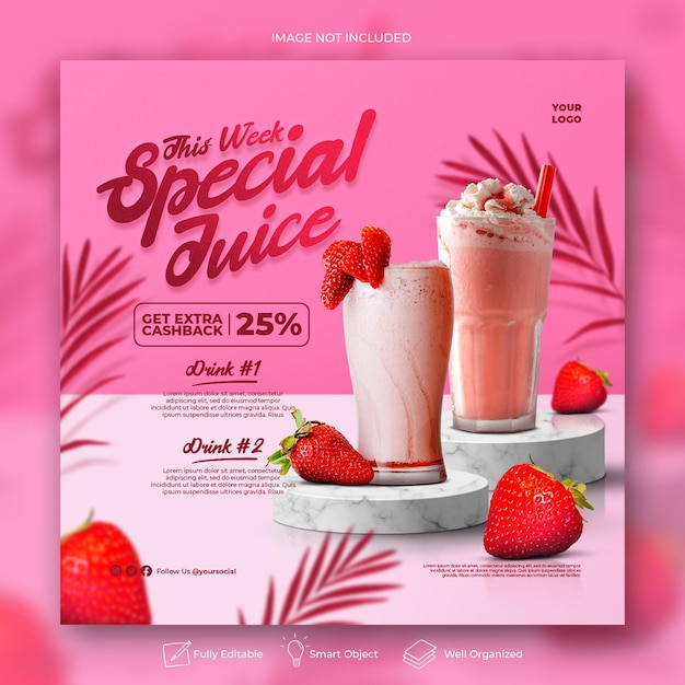 Drink menu social media post banner template for promotion