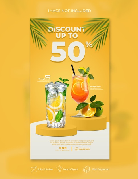 Drink menu social media post instagram template for restaurant promotion