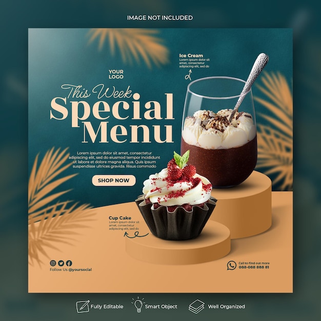 Drink menu social media post template for promotion restaurant