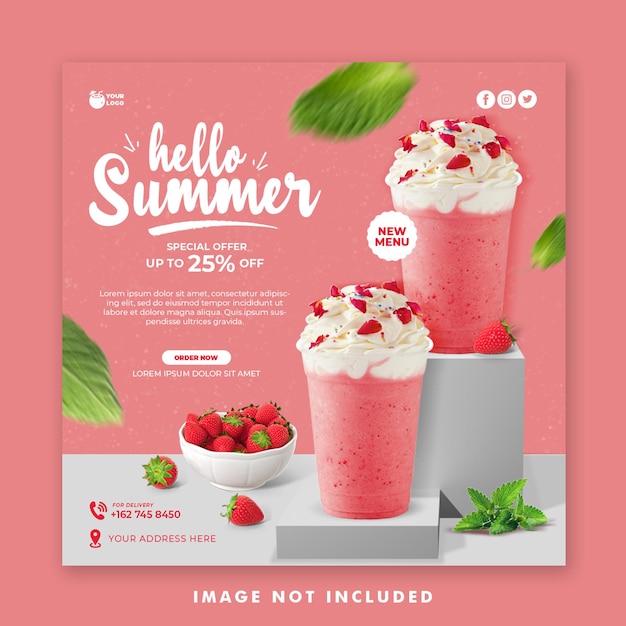 Drink menu summer template social media post banner