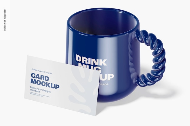 PSD drink mug with card mockup, perspective