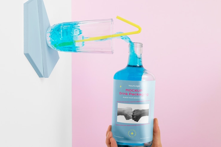 PSD drink packaging in studio mockup