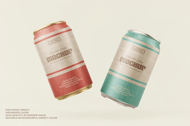 drink soda can mockup floating packaging glossy matte editable color 3d realistic render