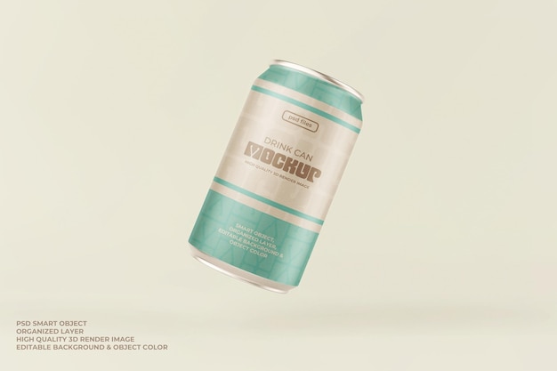 drink soda can mockup floating packaging glossy matte editable color realistic 3d render