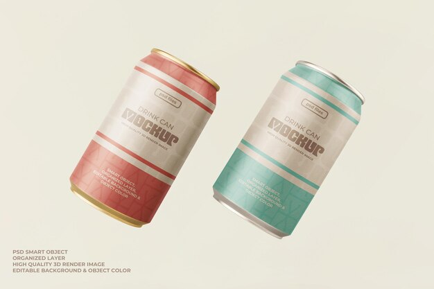 Drink Soda Can Mockup Floating Packaging Matte Glossy Editable color Realistic 3D Render