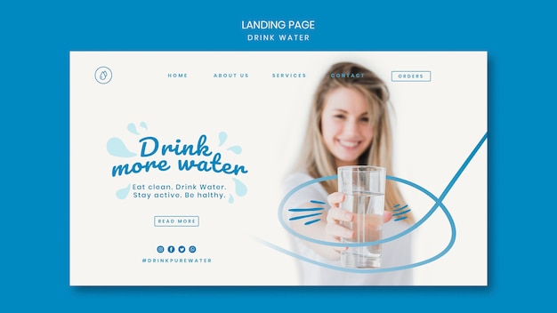 PSD drink water concept landing page template