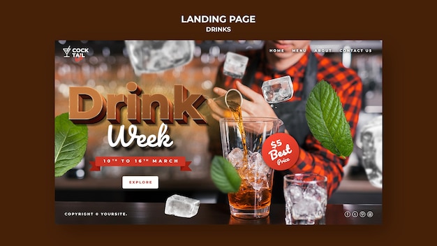 PSD drink week landing page template