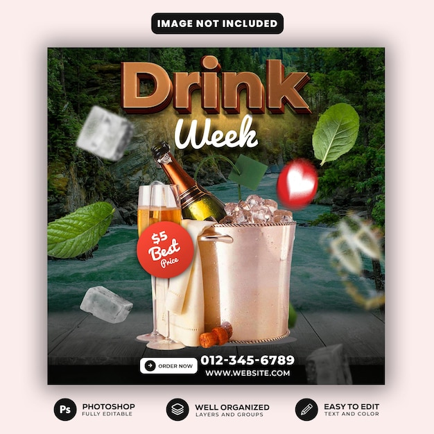 PSD drink week social media postflyer tamplate