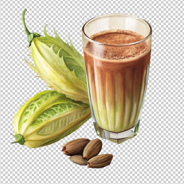 Drink with cocoa and chicory on transparent background