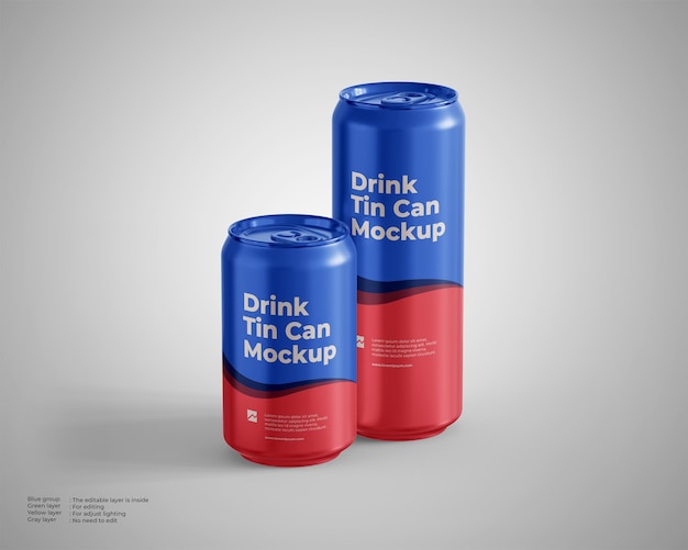 Drinkblikje mockup, standaard en groot formaat