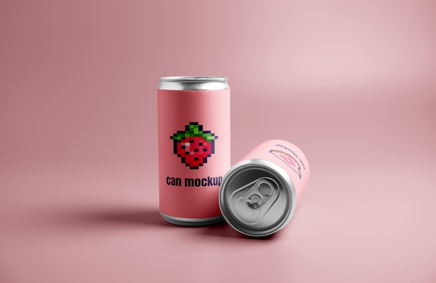 PSD mockup di imballaggio per lattina da 8 bit