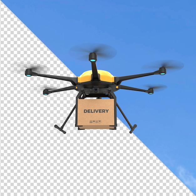 Dron dostawczy na przezroczystym tle