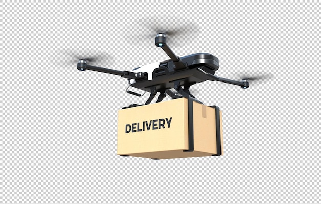 PSD drone delivering goods on transparent background