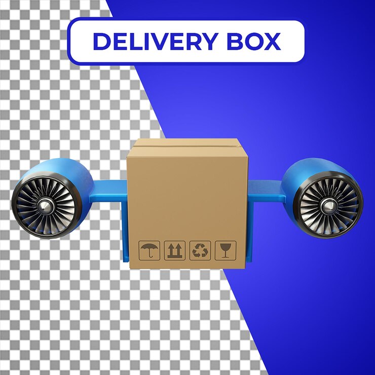 Drone delivery or on-air delivery Cardboard box 3d rendering