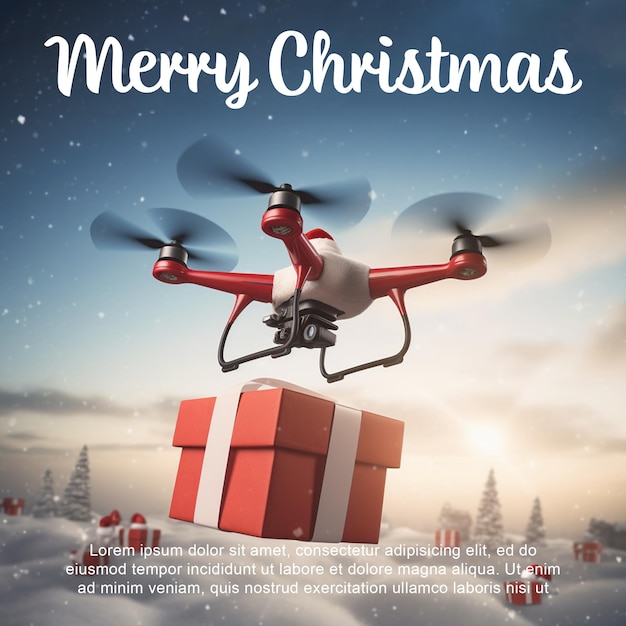 PSD drone merry christmas wish post psd