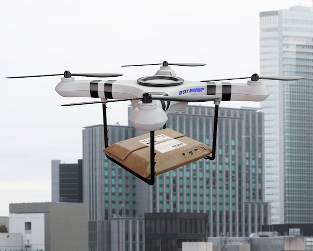 PSD drone mockup used for air transportation