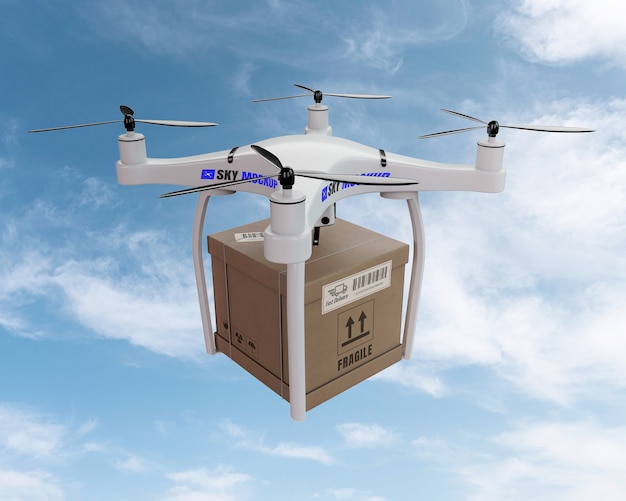 PSD drone mockup used for air transportation