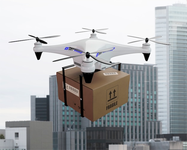 PSD drone mockup used for air transportation