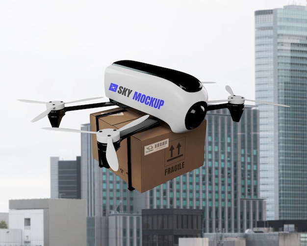 PSD drone mockup used for air transportation