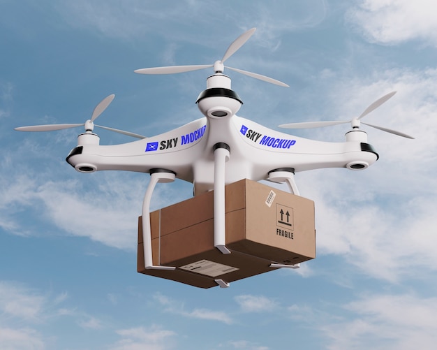 PSD drone mockup used for air transportation