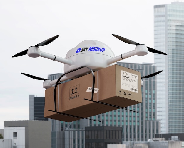 PSD drone mockup used for air transportation