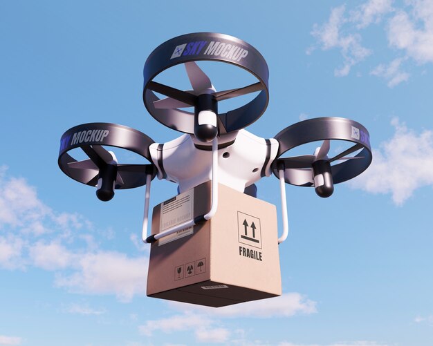 PSD drone mockup used for air transportation