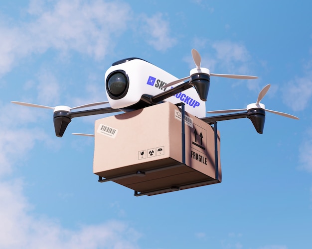 PSD drone mockup used for air transportation