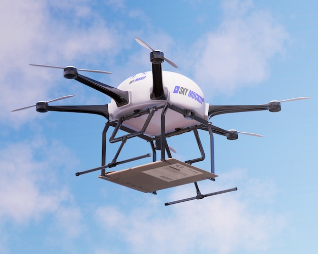 PSD drone mockup used for air transportation