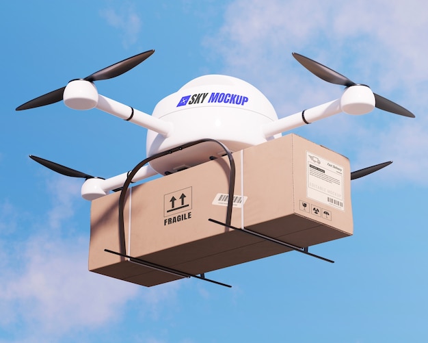 PSD drone mockup used for air transportation