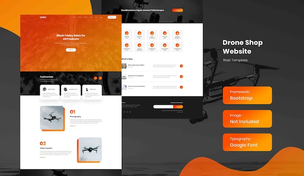 PSD drone online shop e-commerce website sjabloon voor bestemmingspagina