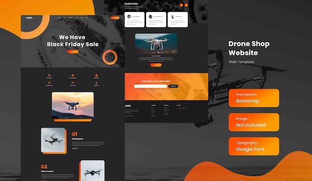 PSD modello di sito web della pagina di destinazione dell'e-commerce del negozio online di drone