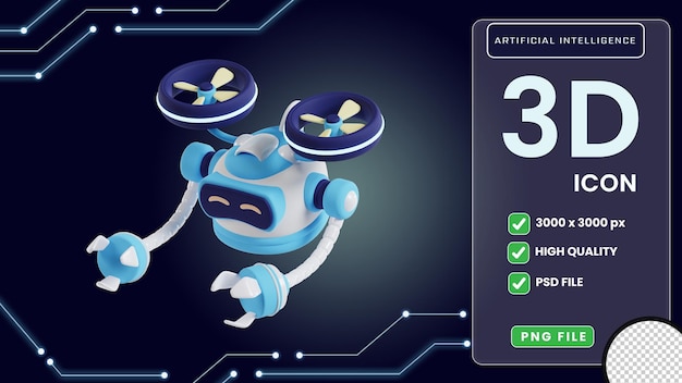 PSD drone robot 3d artificial intelligence icon