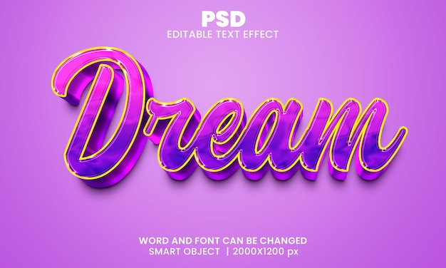 Droom 3d bewerkbaar teksteffect Premium Psd met achtergrond