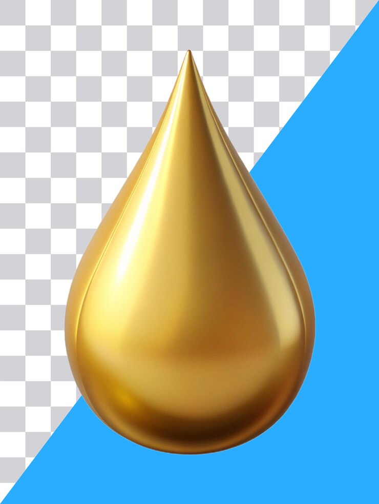 PSD drop of liquid gold drop 3d icon on transparent background