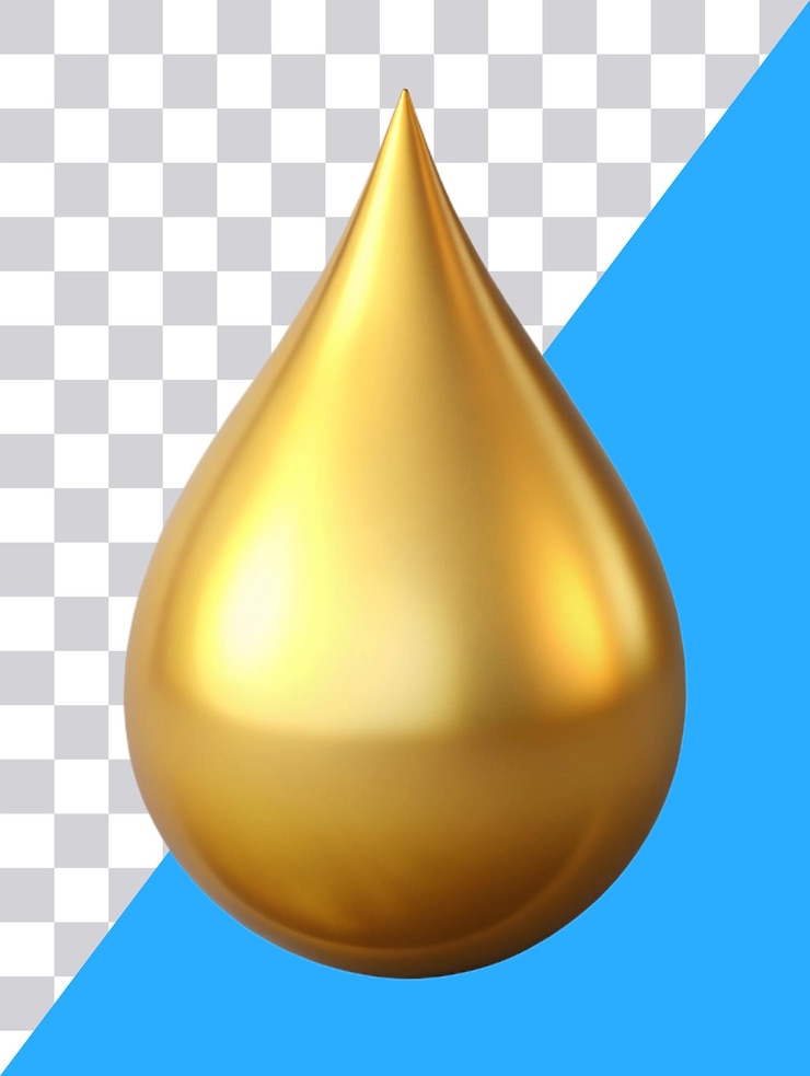 PSD drop of liquid gold drop 3d icon on transparent background