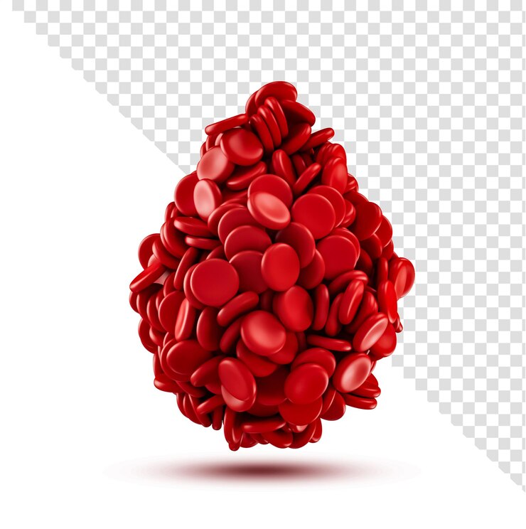 PSD drop of red blood cells isolated on isolated background 3d illustration