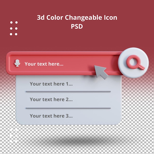 ドロップダウン検索バーテンプレート3Dレンダリング