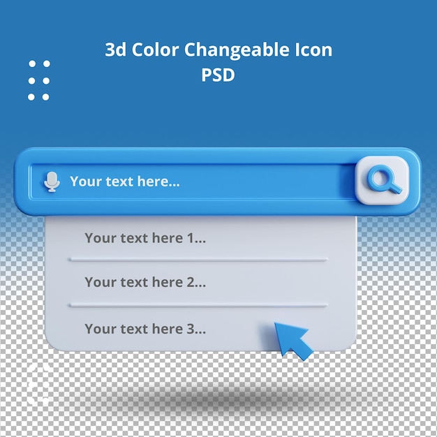Dropdown søgefelt skabelon 3d gengivelse