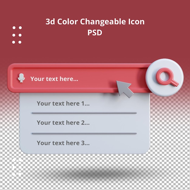 Dropdown søgefelt skabelon 3d gengivelse
