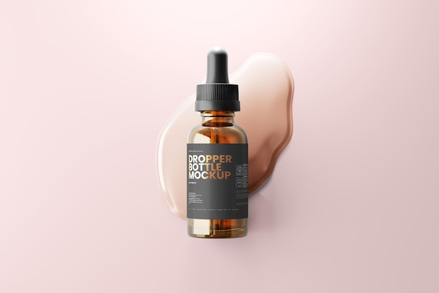 PSD dropper bottle mockups with liquid swatch