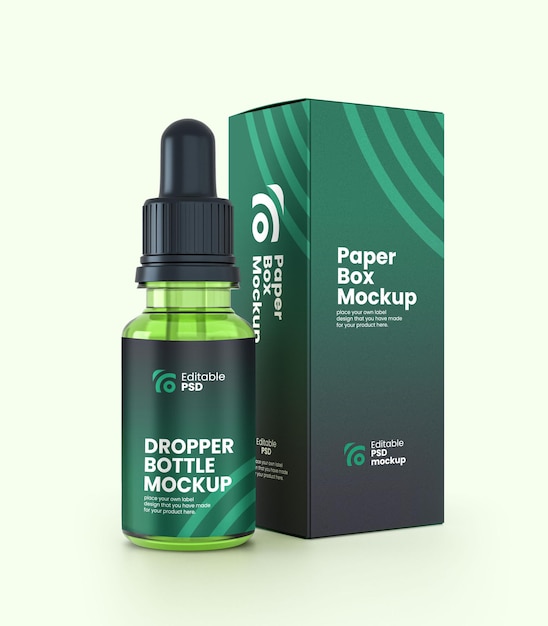 PSD dropper liquid bottle with box mockup