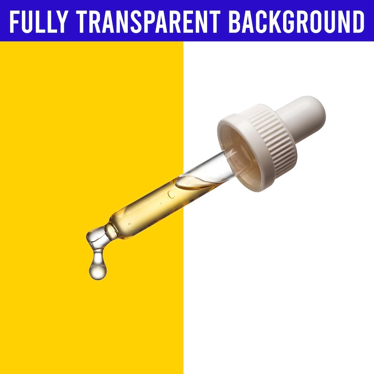 PSD dropper with a drop of liquid with transparent background