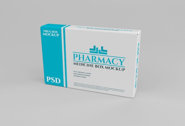 PSD drug box packaging mockup in pharmacy concept